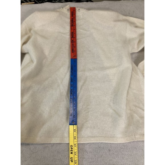 Eugenia by Angenie Winter White Open Cardigan SZ XL 40% Angora Embellished - Picture 15 of 16